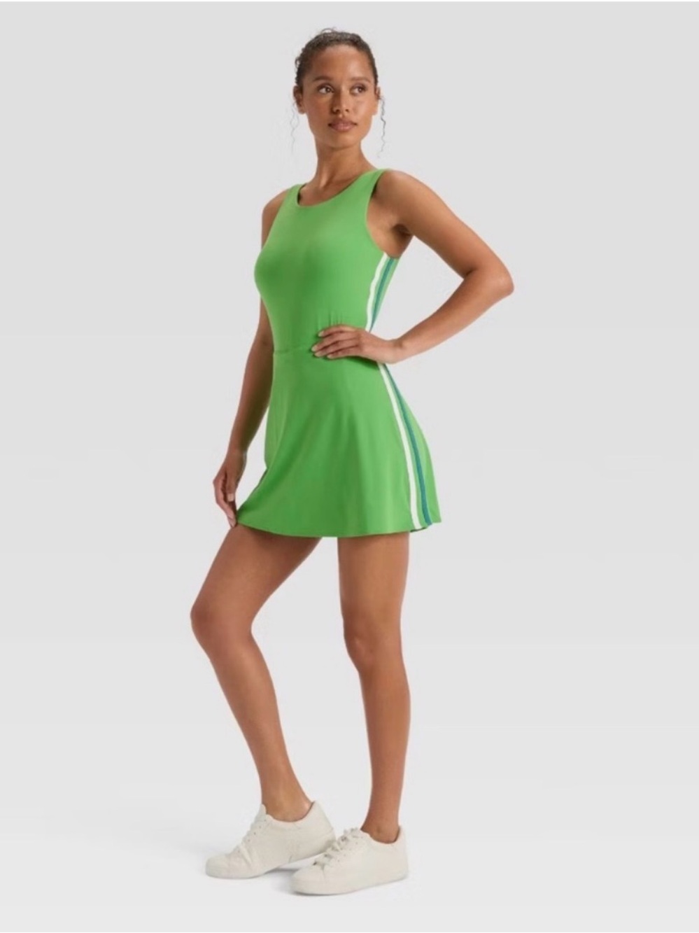 JoyLab Green Backless Athletic Dress with White & Blue Stripes
